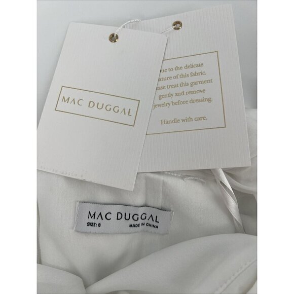 Mac Duggal Womens Sz 8 White Beaded Cuff Drop Shoulder Faux Wrap Gown Dress New - Picture 11 of 13